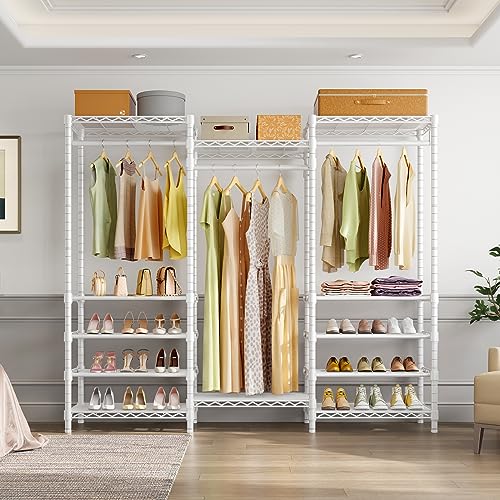 VIPEK S3i Heavy Duty Garment Rack with Adjustable Shoe Rack Wire Shelf, Large Wardrobe Closet Organizer Storage, Freestanding Clothes Rack with Hanging Rod, Custom Closet Rack, White
