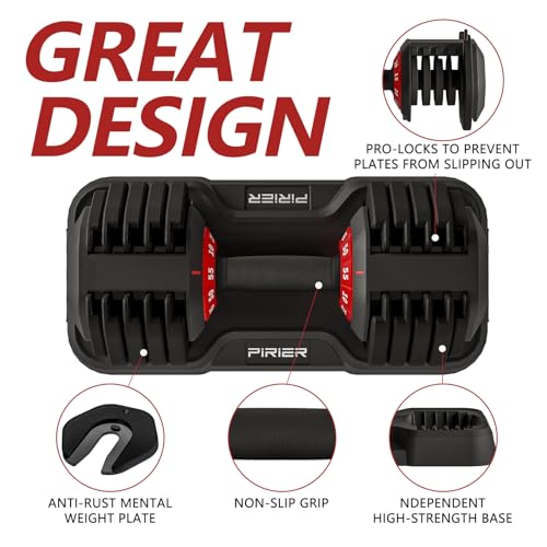 PIRIER Adjustable Dumbbell 55LB Single Dumbbell Weight, 10-in-1 Weight Dumbbell with Anti-Slip Metal Handle for Full Body Workout Fitness