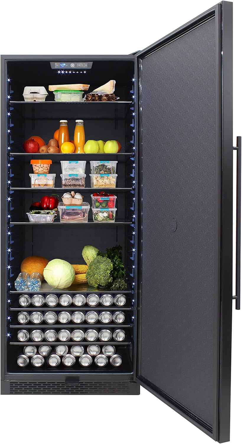 Apartment Size Refrigerator 21 Cu. Ft. Full Fridge for Kitchen, Apartment, Pantry, Garage, House with Adjustable Glass Shelves and Blue LED Lighting, Single Zone, 29.5 inch wide, Black