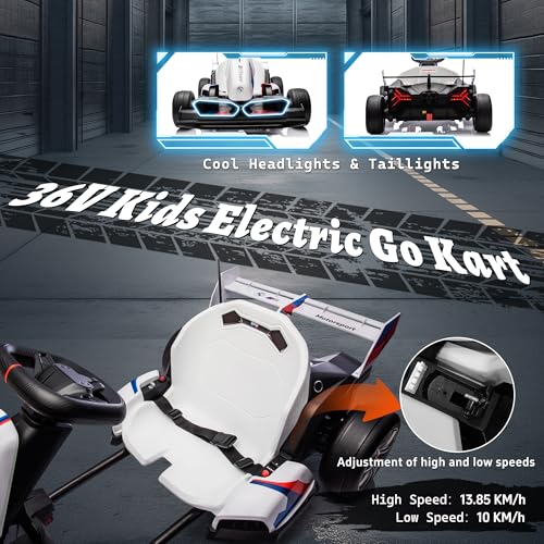 FORESEE 36V Licensed BMW Kids Electric Go Kart, Battery Powered Drift Kart w/Adjustable Seat, Ride On Toy for Big Kids Ages 6+, 8.6MPH Racing Go Cart w/600W Motor, LED Lights & Safety Belt, Black