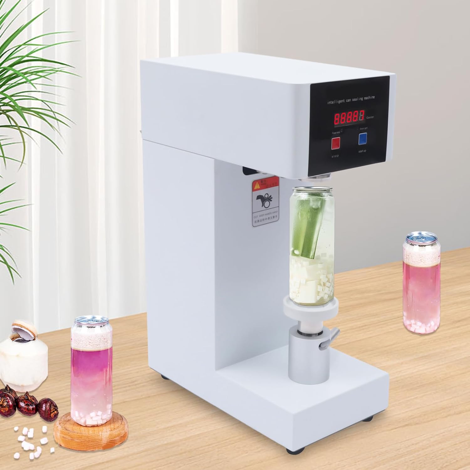 Automatic Can Sealing Machine, 2.2Inch Sealing Machine, 14.5-20Cm Height Impulse Sealer, Suitable for Use at Home, Bar, Cafe, Restaurant, Beverage Store, Fast Food Restaurant