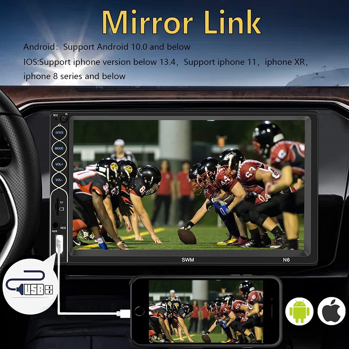 7" Car Stereo Double Din Radio Audio Receivers Digital Media Capacitive Touchscreen MP5 Player with Backup Camera, Support Phone Mirror Link, Steering Wheel Control,Bluetooth Handsfree/USB/SD/AUX