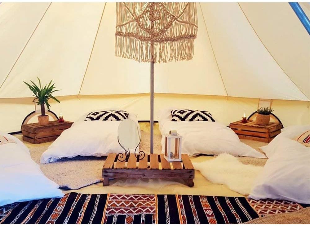 Waterproof 4 Season Cotton Canvas Bell Tent Yurt Tent with Stove Jack Hole for Family Outdoor Camping Hiking (4M-13.1FT)