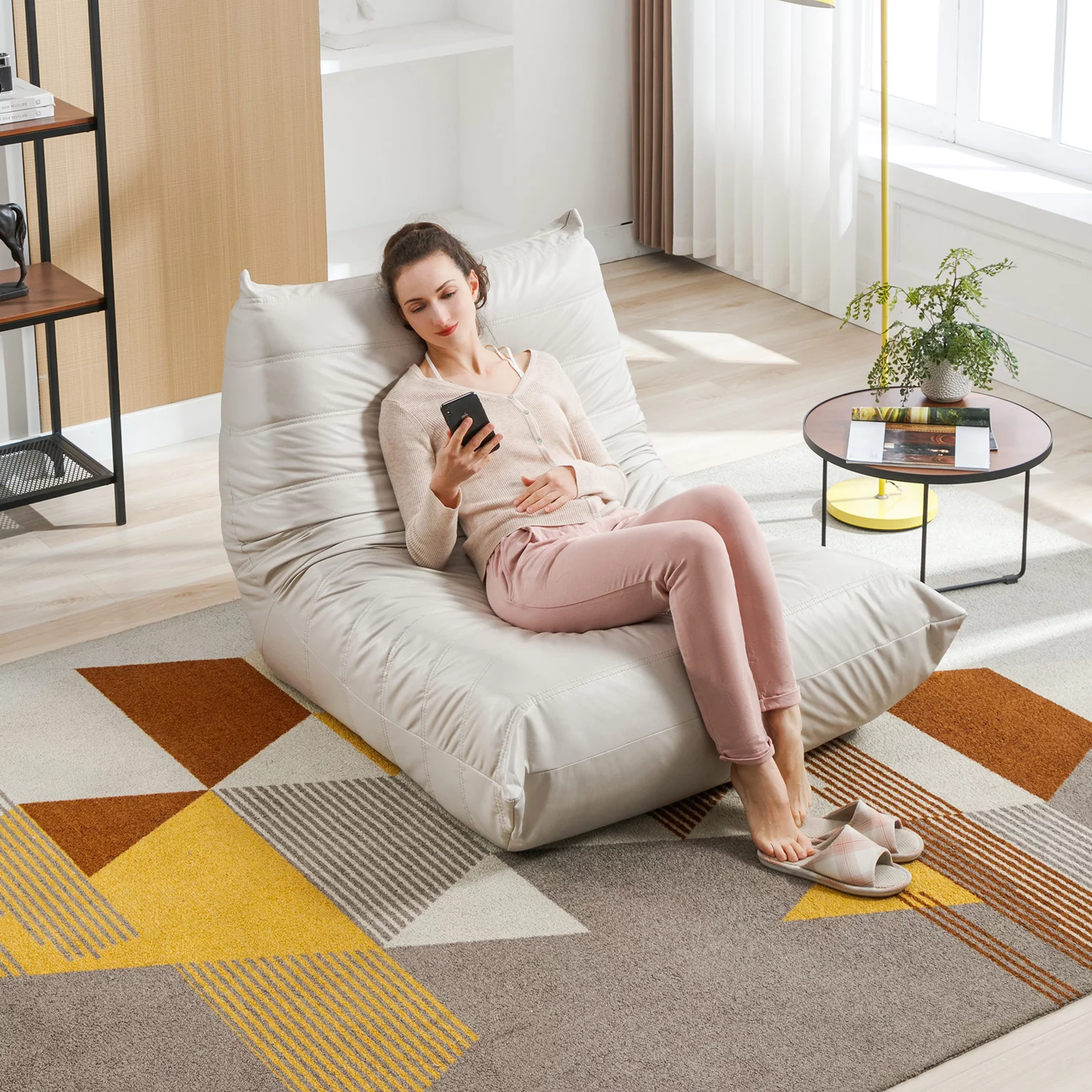 BALUS Lazy Floor Sofa, Memory Foam Lazy Sofa, Casual Armless sofa,Microfiber Leather Floor Sofa for Bedroom/Office/Living Room, Beige