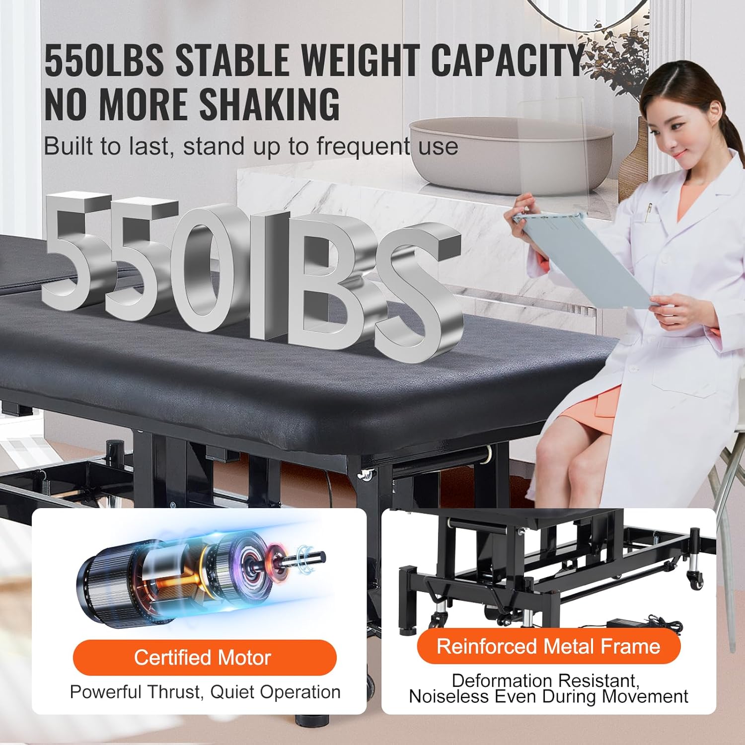 VEVOR Professional Electric Massage Table, 0-45° Adjustable Backrest Medical Table Beauty Bed, Height Adjustable Tattoo Spa Table on Wheels, Electric Lift Massage Table with Headrest, 550LBS