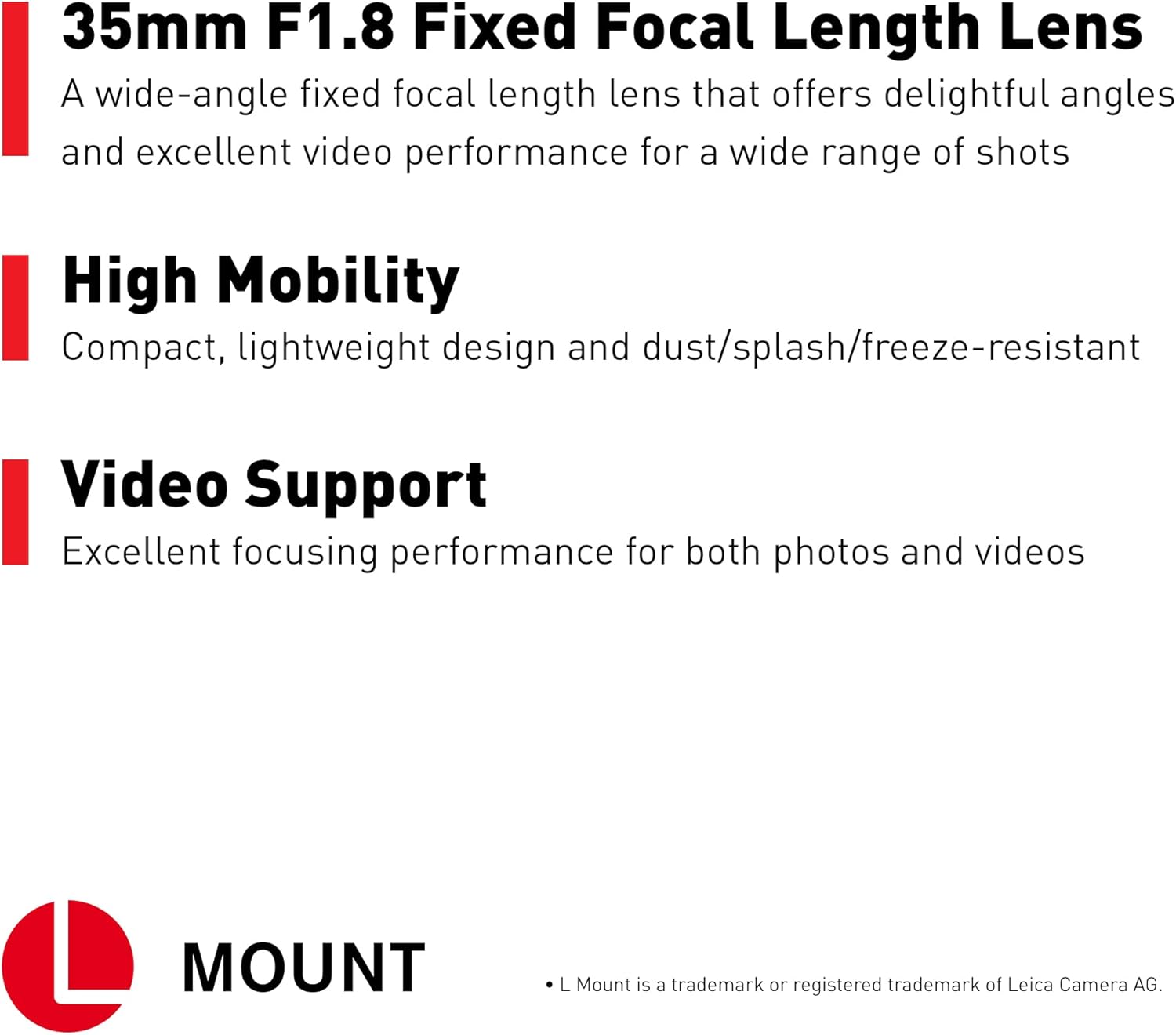 Panasonic LUMIX S Series Camera Lens, 35mm F1.8 L-Mount Interchangeable Lens for Mirrorless Full Frame Digital Cameras, S-S35