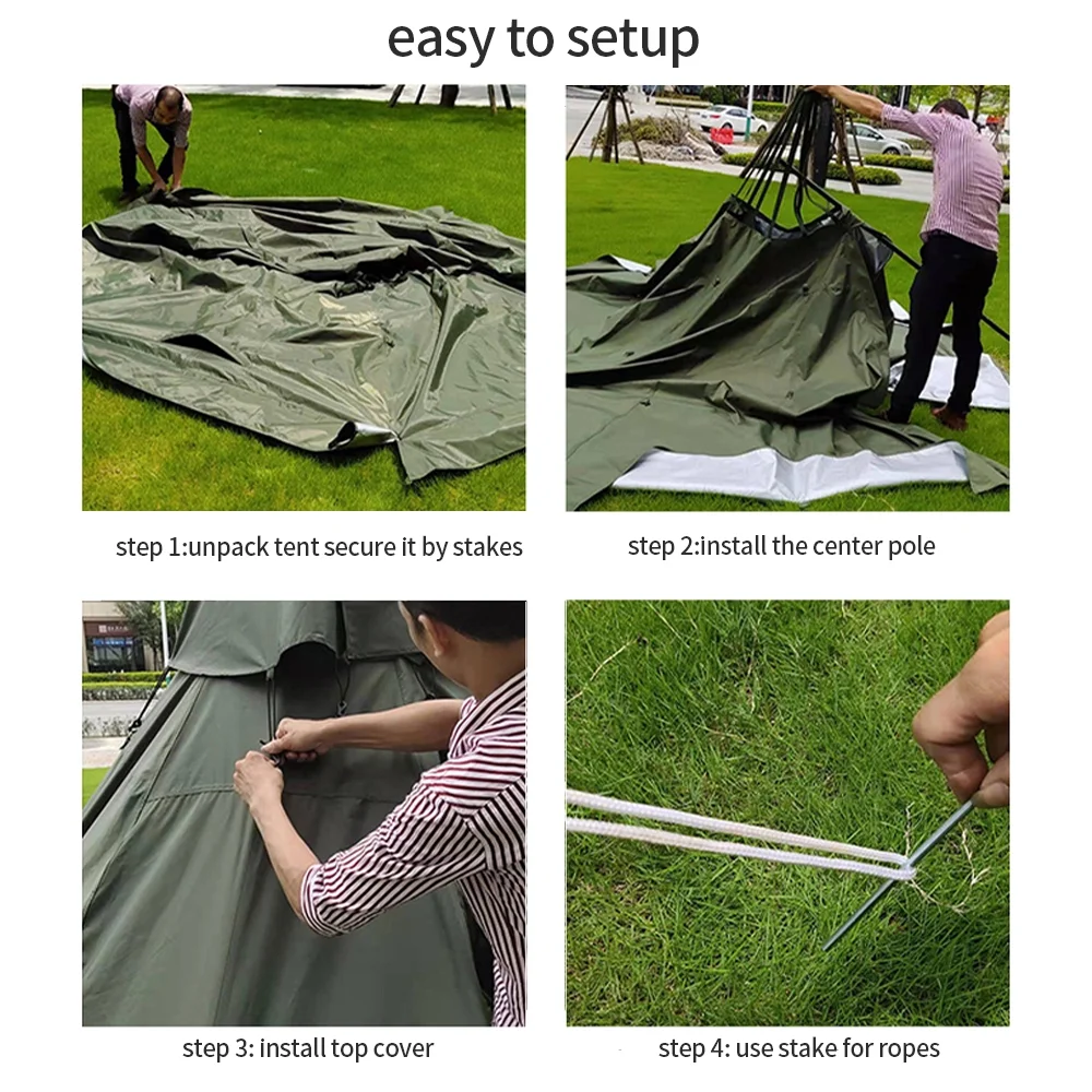 UNISTRENGH 4 Season Waterproof Oxford Teepee Tent With Stove Jack For Camping Hiking Green Pyramid Tent With Full Mesh