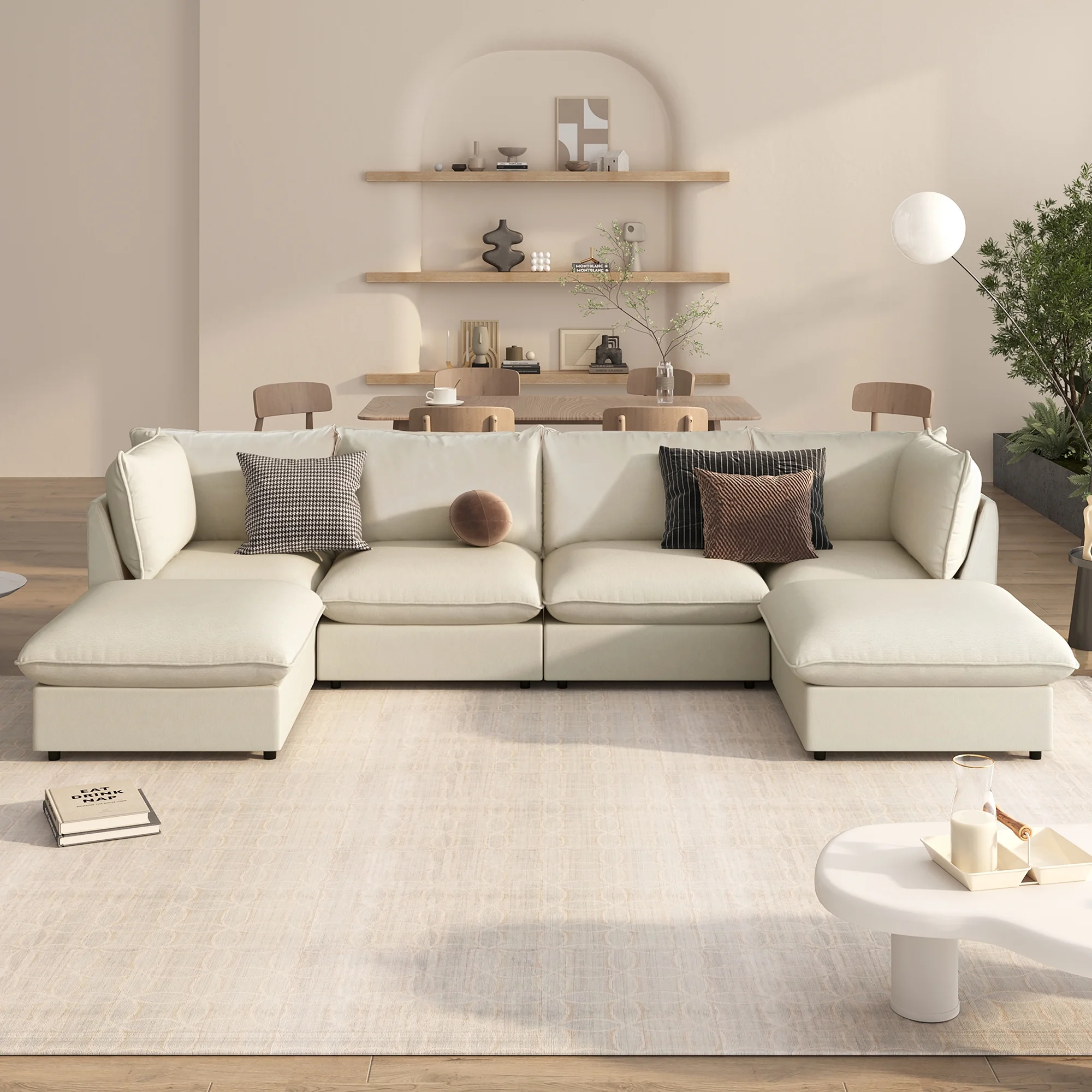 U_STYLE Modern Large U-Shape Sectional Sofa, 2 Large Chaise with Removable Ottomans for Living Room