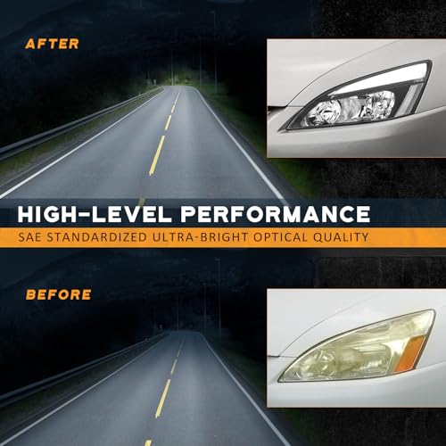 LED Headlight Assembly for 03 04 05 06 07 Honda Accord, for 2003-2007 Accord OE Headlamp with Sequential Turn Signal, Black Housing Clear ReflectorLeft+Right