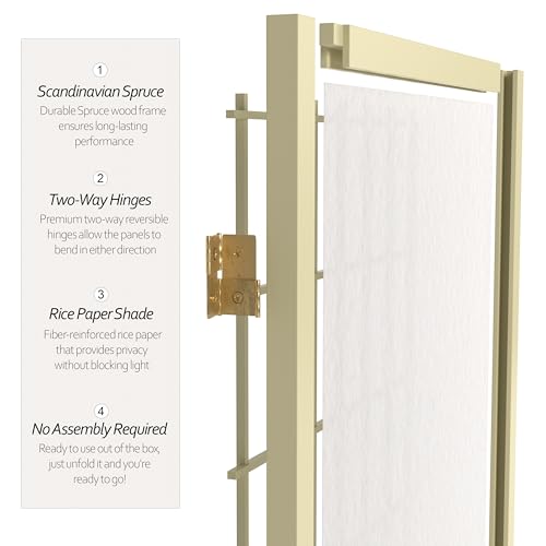 Red Lantern 6 ft. Tall Window Pane Shoji Screen-Natural-4 Panels Room Divider