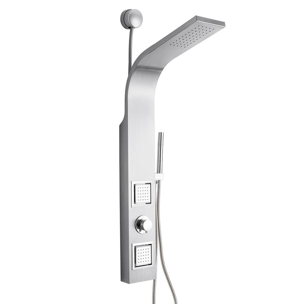 AKDY SP0024 39x22 2-Jet Easy Connect Shower Panel System in Stainless Steel with Rainfall Shower Head and Handheld Shower Wand