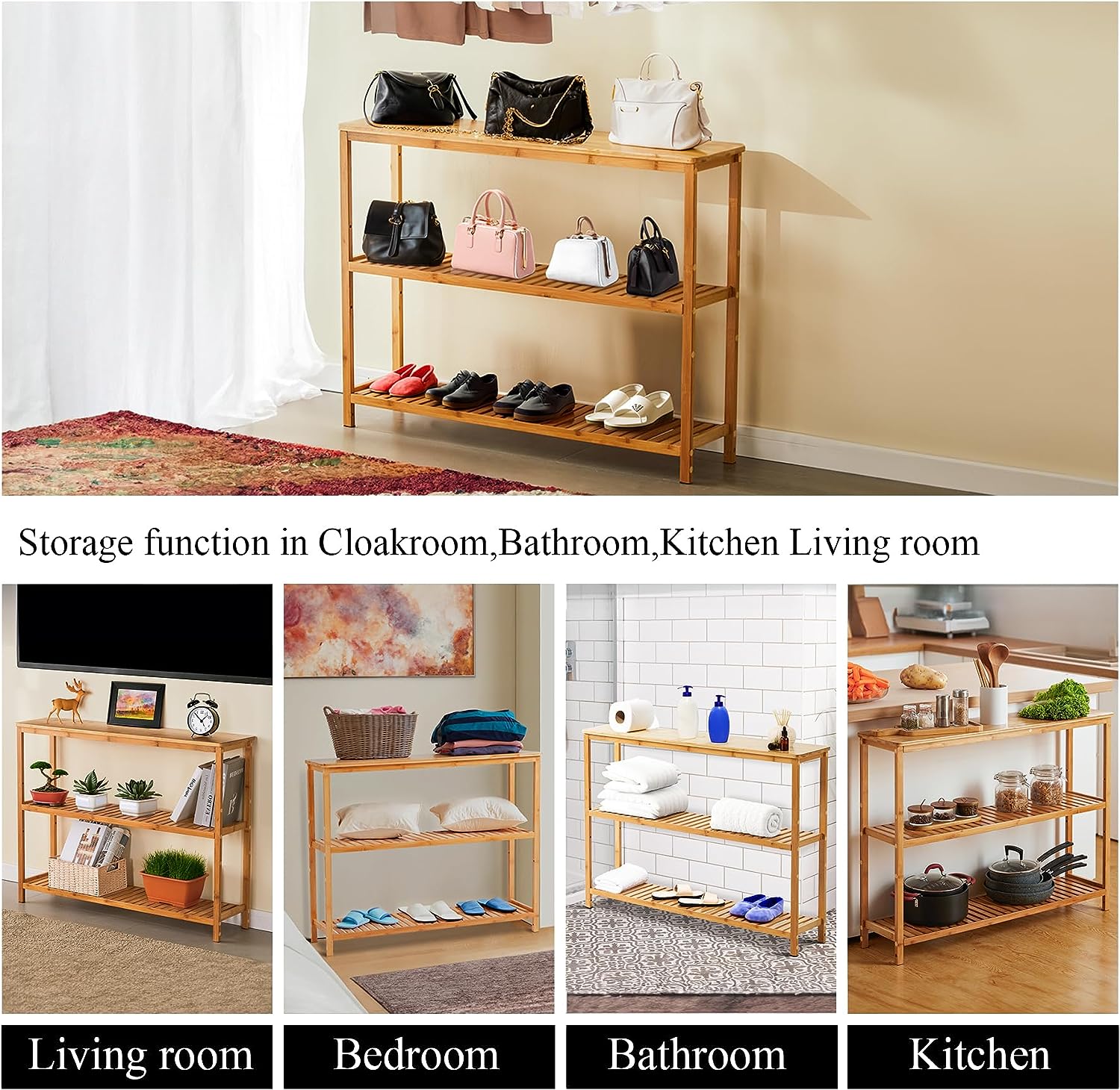 Console Tables for Entryway,3 Tier Entryway Table with Shoe Storage,Bamboo Narrow Console Table for Living Room, Bedroom,Foyer,Hallway Table