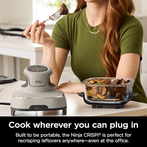 Ninja Crispi Air Fryer, Microwave, Freezer & Dishwasher Safe, Non Toxic Glass Portable Cooking System, 4 QT & 6 Cup Glass Containers with Storage Lids, Easy Meals, Air Fry, Bake, Green, FN101SG