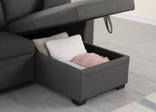 Small Sleeper Sofa, Sofa Bed Couch with Pull Out Couch Reversible Sleeper Sectional Sofa with Storage, L Shaped Chaise Sleeper Sofa, 81" Sleeper Couch in Grey