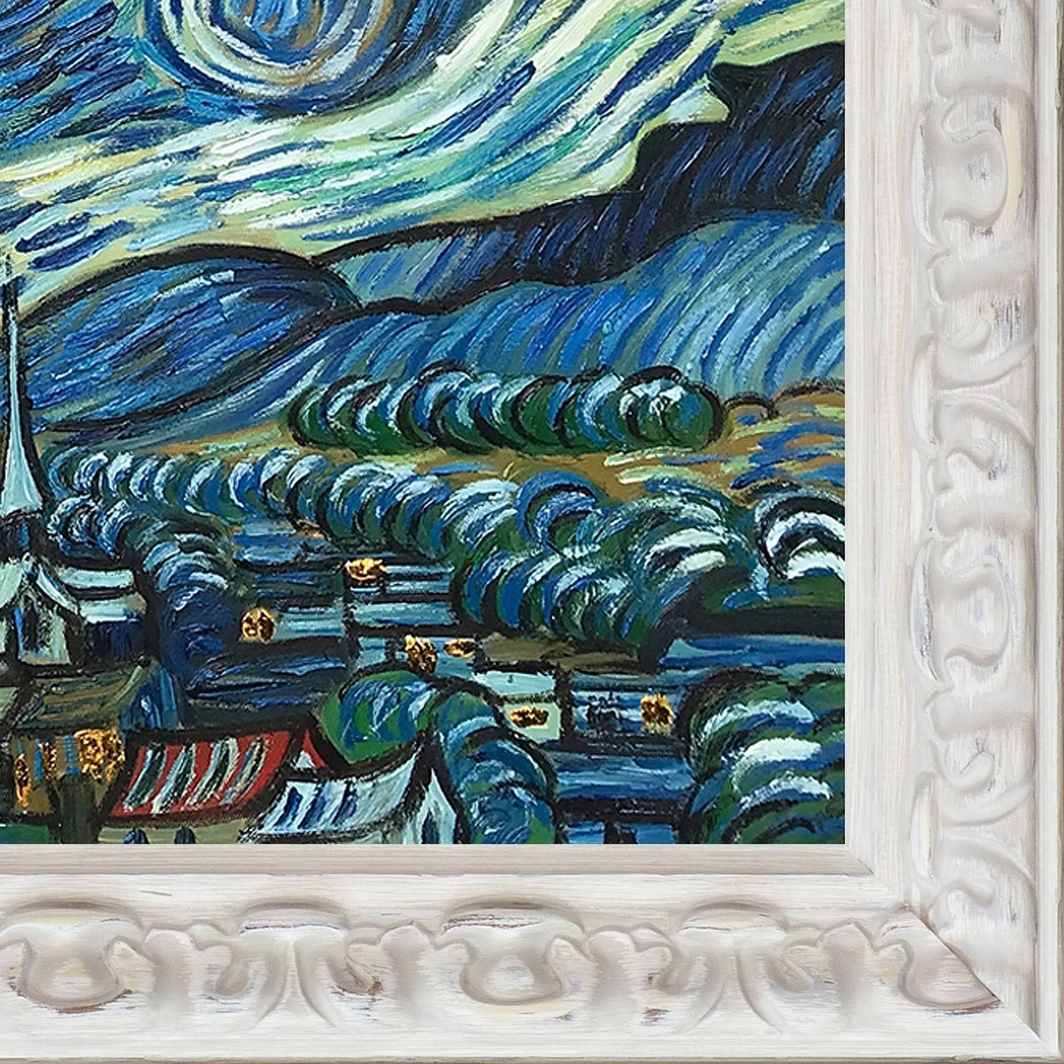 La Pastiche Vincent Van Gogh &Starry Night& (Luxury Line) Hand Painted Oil Reproduction, Size: Medium, White