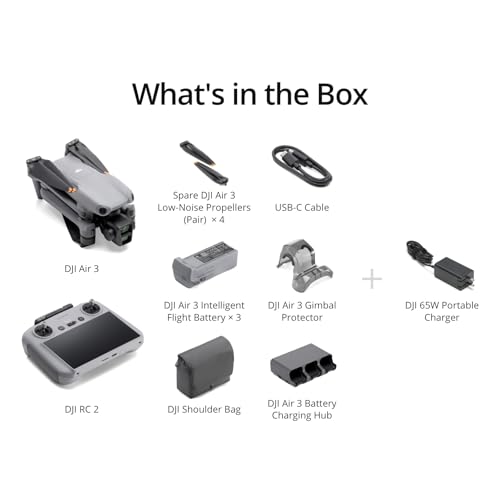 DJI Air 3 (DJI RC-N2), Drone with Medium Tele & Wide-Angle Dual Primary Cameras, 46-Min Max Flight Time, Omnidirectional Obstacle Sensing, 48MP Photos, 4K/60fps HDR, Compliance with FAA Remote ID