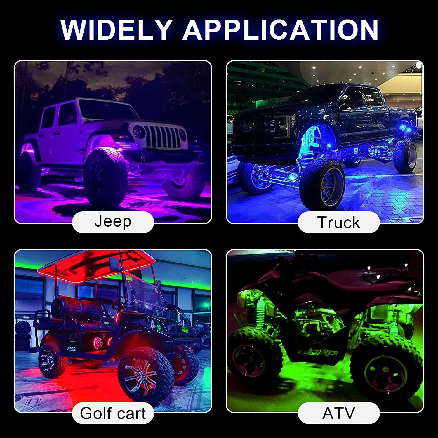 ROCBOC RGB LED Rock Lights, Underglow Lights for Trucks, Waterproof Car Neon Light Kit, with RF/APP Control Music Mode Timing Function for Jeep Off Road UTV ATV SUV (8 Pods)