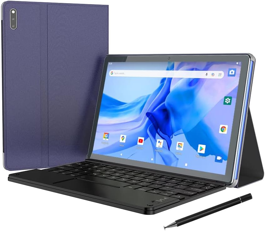 Tablet 10 Inch Android 10 5G WiFi, 2 in 1 Tablets with Quad-Core Processor 4GB RAM 64GB ROM, 1280x800 IPS, 8MP Camera, Bluetooth Keyboard Tablet PC