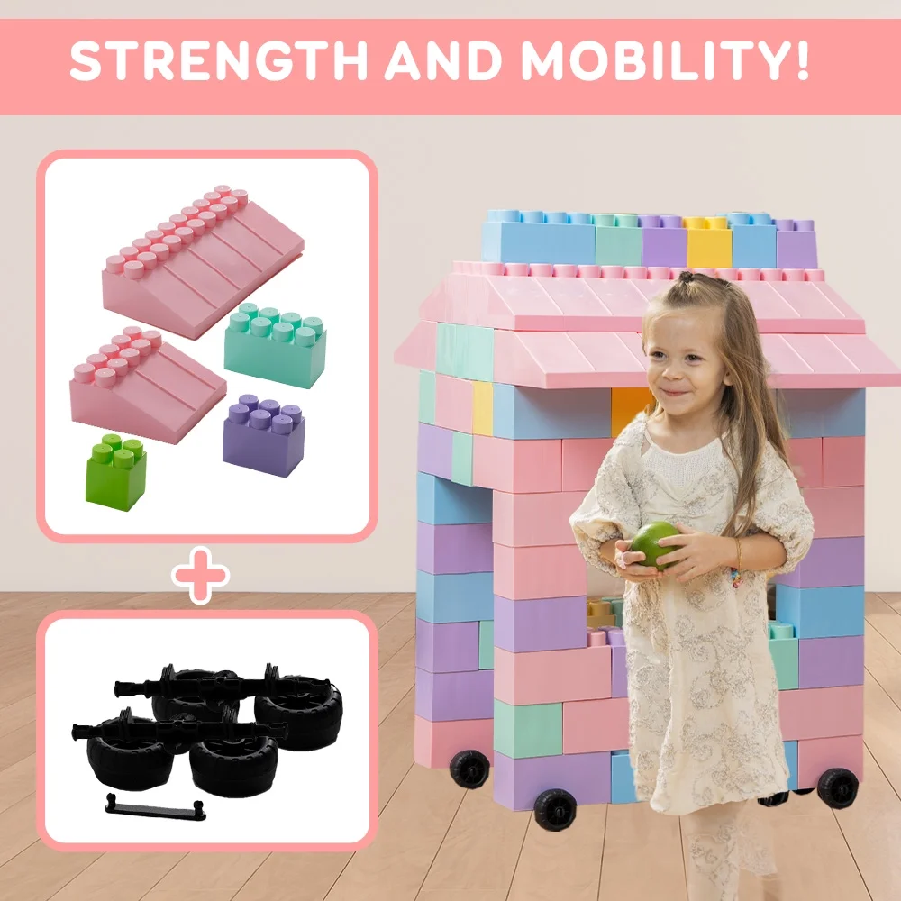 Giant Plastic Blocks Jumbo, Big Blocks, Jumbo Blocks, Big Building Blocks Jumbo, Giant Blocks, Huge Blocks, Jumbo Building Blocks, Large Blocks for Kids Ages 1 to 8 (86pcs blocks with wheels)