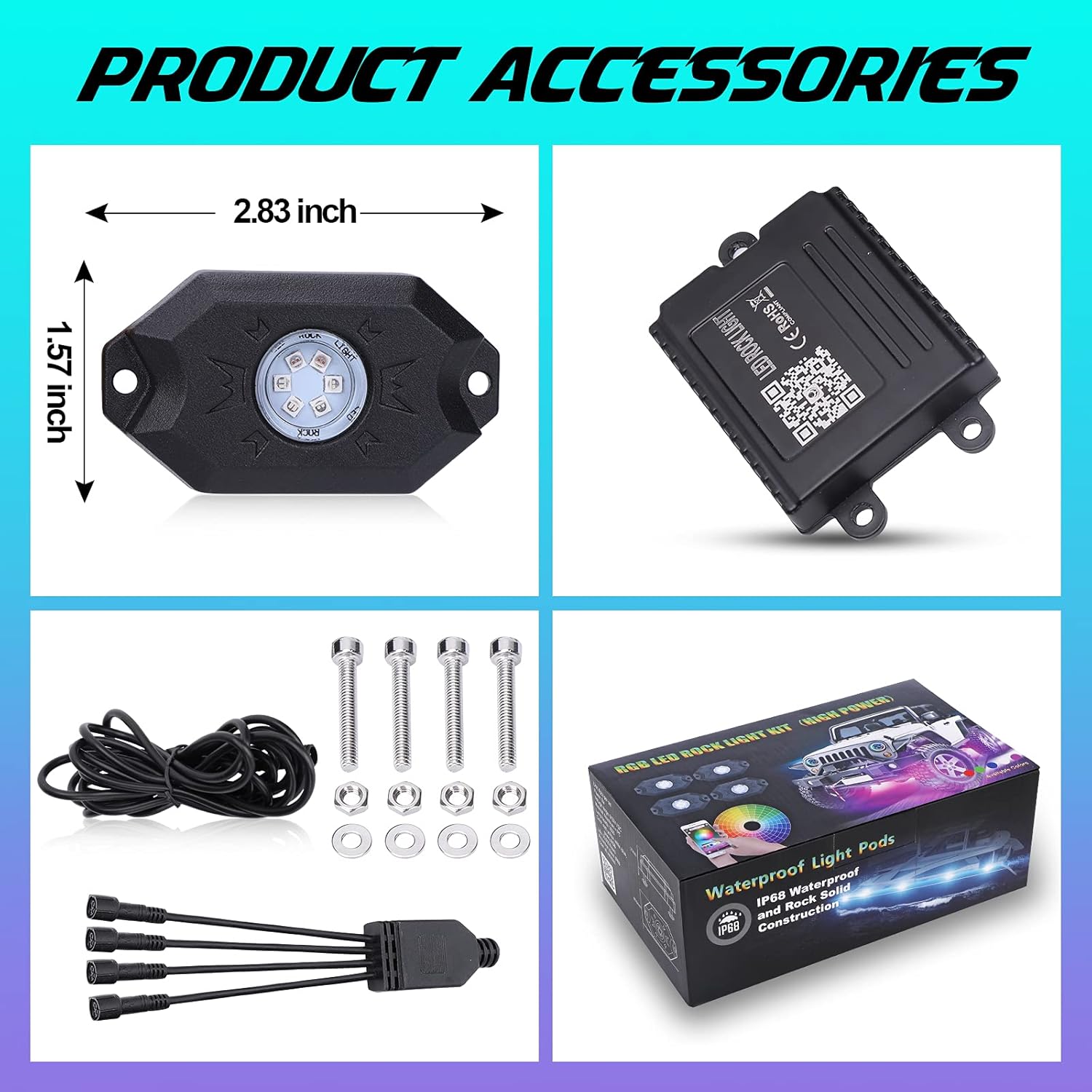 AMONLY RGBW Led Rock Lights Kit, Multicolor Underglow Waterproof Neon Lights With APP Control Timing Function Flashing Music Mode Exterior Light Compatible with Jeep Off Road Car Truck ATV UTV, 4 Pods