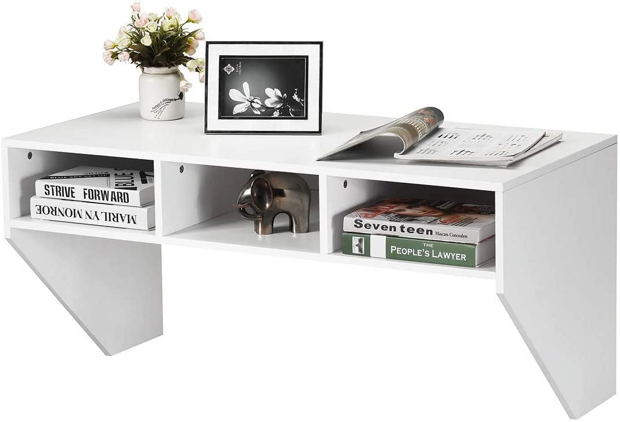 Wall Mounted Desk Floating Computer Desk, Writing Study Table W/3 Storage Shelves, Laptop PC Table for Living Room, Bedroom, Office (Black)