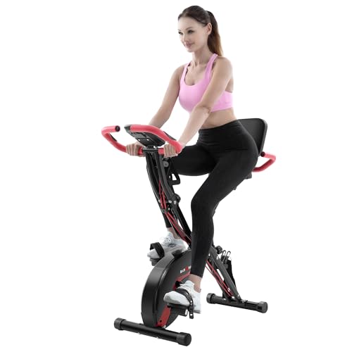 BARWING Stationary Exercise Bike for Home Workout, 5 IN 1 Foldable Indoor Cycling Bike for Seniors, 350LB Capacity, 16-Level Magnetic Resistance, Seat Backrest Adjustments