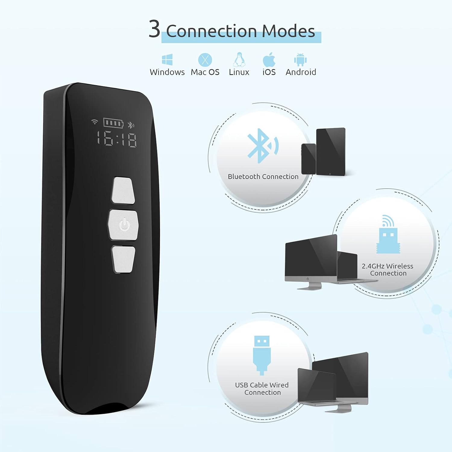 NADAMOO Cordless Barcode Scanner, Portable Mini 1D 2D QR Bar Code Reader Connect to Phone Tablet Computer Laptop for Warehouse Store Library Pack of 2