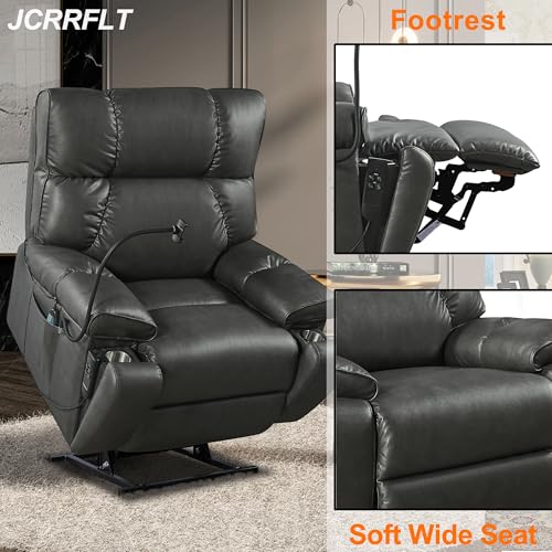 2 Motor Lay Flat Recliner Chair with Adjustable Phone Holder, Power Lift Assist Recliner with Cup Holder, Oversized Leather Sleeping Arm Chair, Massage Heating Home Theater Recliner (Brown)