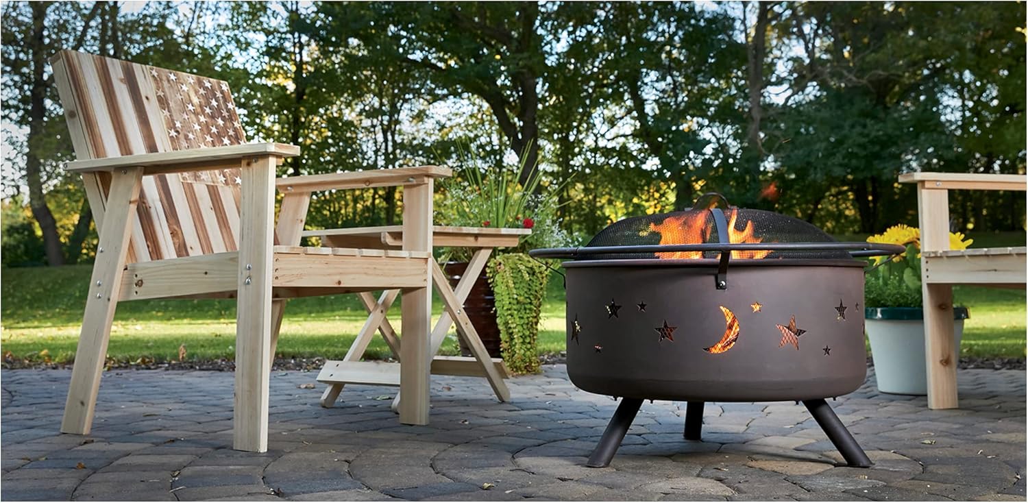 CASTLECREEK Cosmic Fire Pit with BBQ Grill Outdoor Wood Burning Steel Log Firepit for Camping, Grilling, Smores, Yard, Cooking Outside, Barbecue, Bonfire