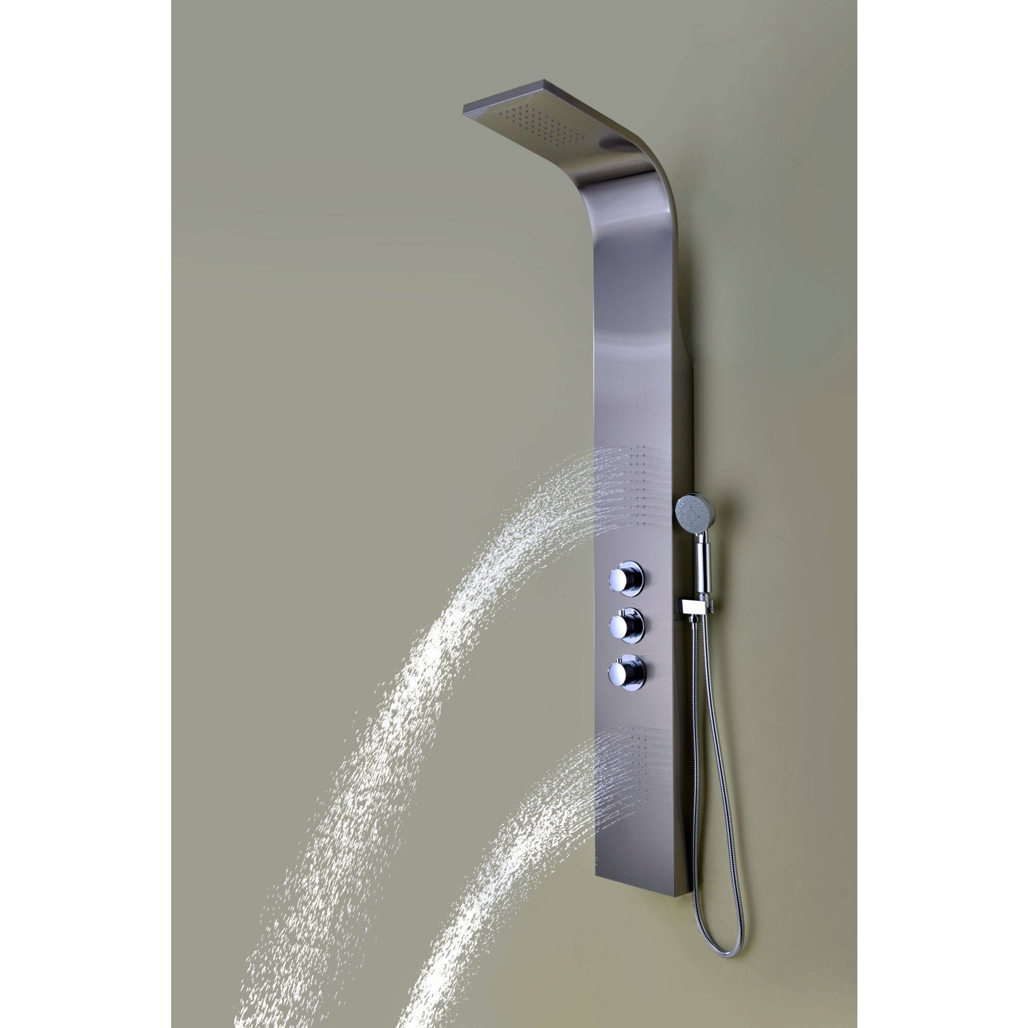 Anzzi SP-AZ024 Arc 64 in. 2-Jetted Shower Panel with Heavy Rain Shower and Spray Wand in Brushed Stainless Steel