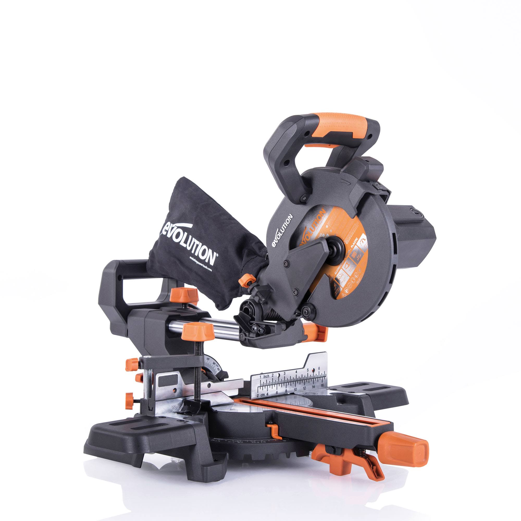 Evolution R185SMS+: Single Bevel Sliding Miter Saw with 7-1/4 in. Multi-Material Cutting Blade