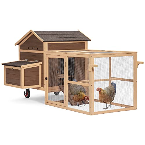 Chicken Coop, Mobile Hen House with Removable Bottom and Wheels &Handrails,Mobile Rabbit Hutch Indoor Outdoor, Easy Cleaning& Assemble, Wooden Hen House for Chick, Bunny,Duck