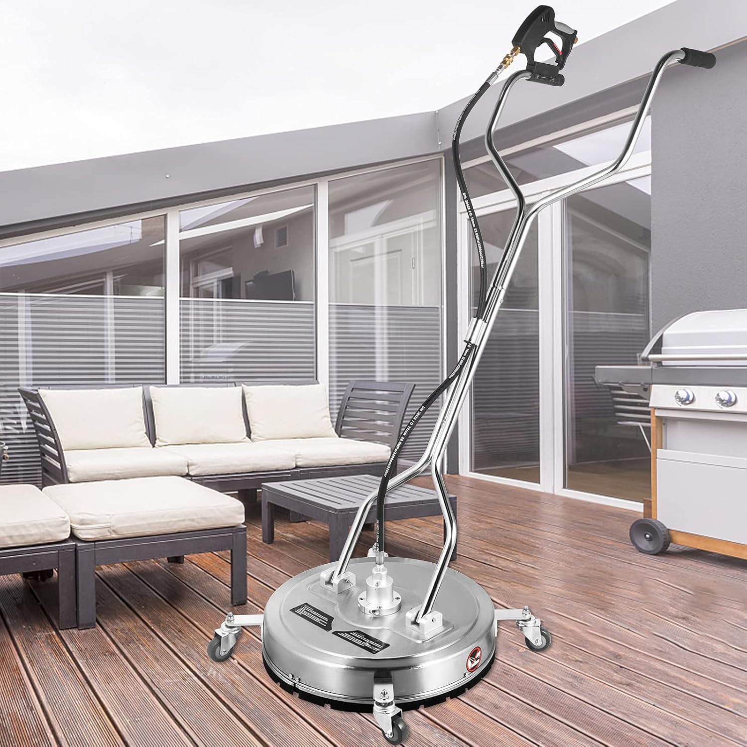 VEVOR 24" Surface Cleaner, 4000PSI Max. Pressure Flat Surface Cleaner, Stainless Steel Rotating Surface Cleaner, Pressure Washer Surface Cleaner w/ 3 Nozzles, Fit for 3/8" Quick Connector, for Patio