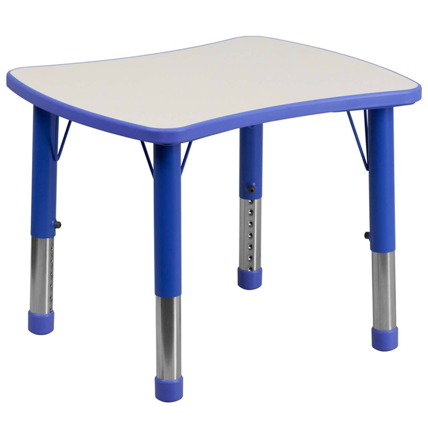 Flash Furniture Adjustable Rectangular Blue Plastic Activity Table Set with 4 School Stack Chairs