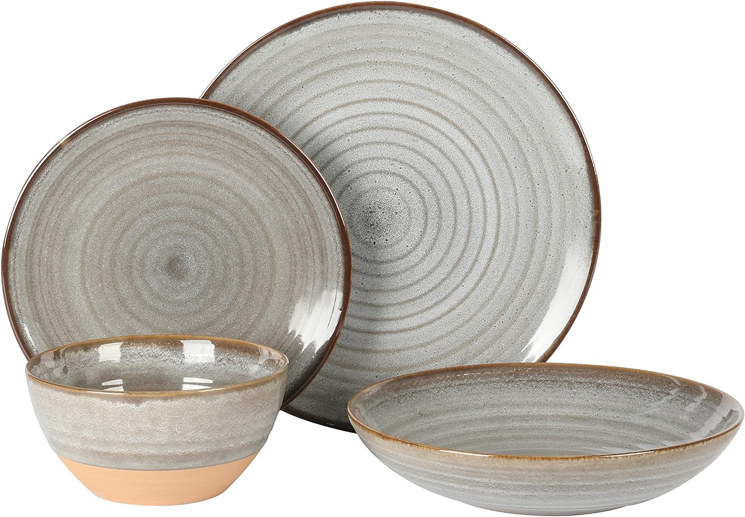 16 Piece Double Bowl Dinnerware Set: Double Your Dining Delight Stoneware Matte Gray Service for 4 Dessert plates
