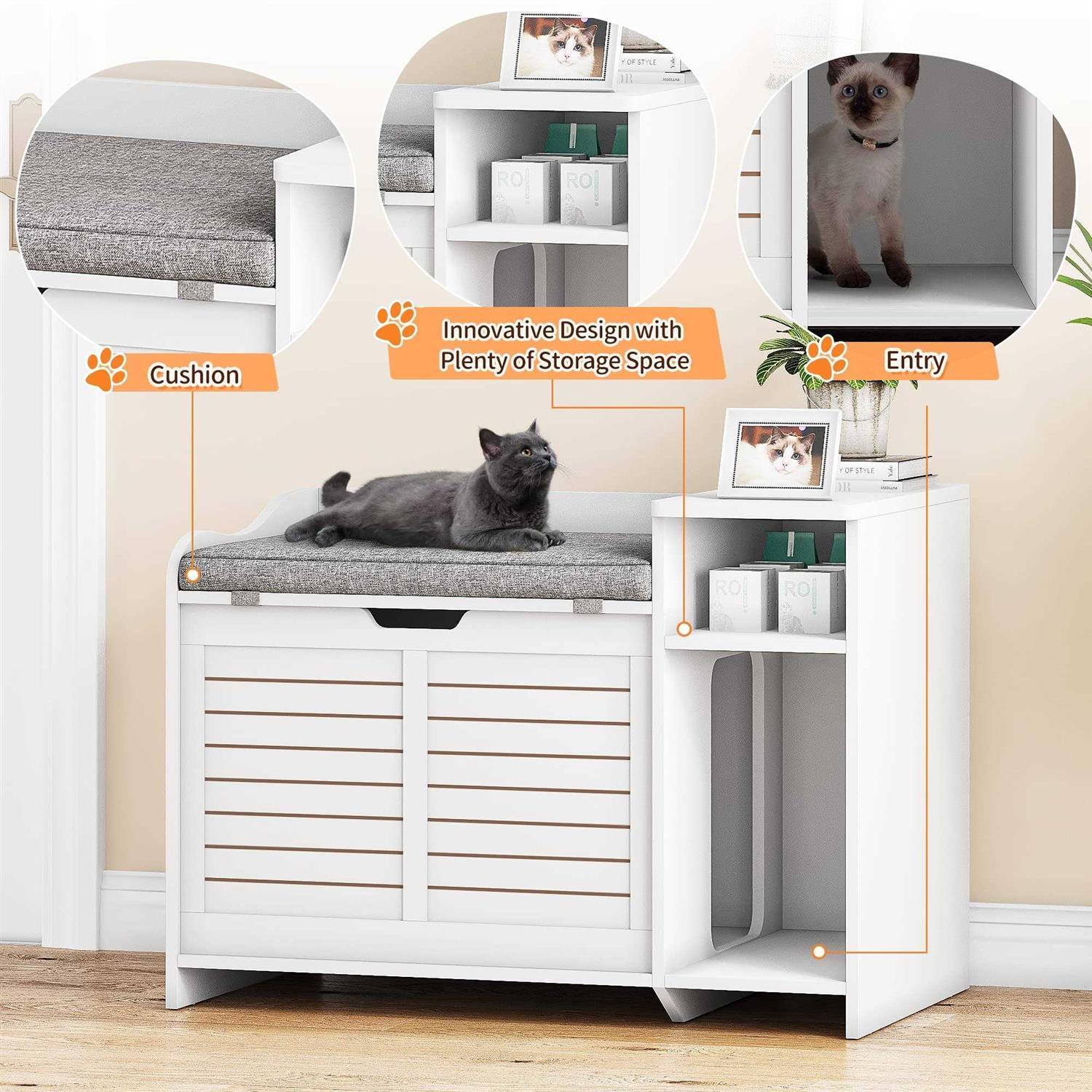 IDEALHOUSE Litter Box Enclosure with Top Opening with Cushion Cat Litter Box Furniture Hidden - Pet Supplies online store