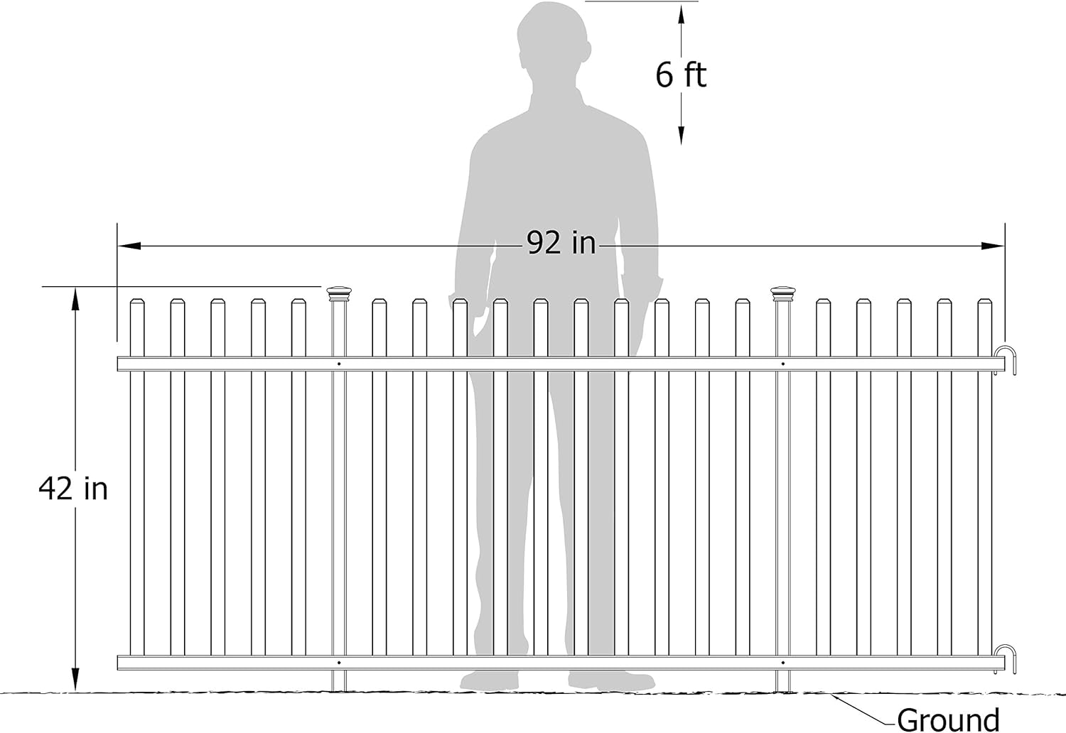 Zippity 42" H x 92" W Lightweight Portable Vinyl Picket Fence Kit w/Metal Base and 30" x 56.5" No Dig Madison Vinyl Picket Fence, 2 Panels