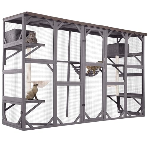 Catio Outdoor Cat Enclosure Window Cat House Wall Mounted Wooden Cat Cage with Scratching Posts,Resting Box