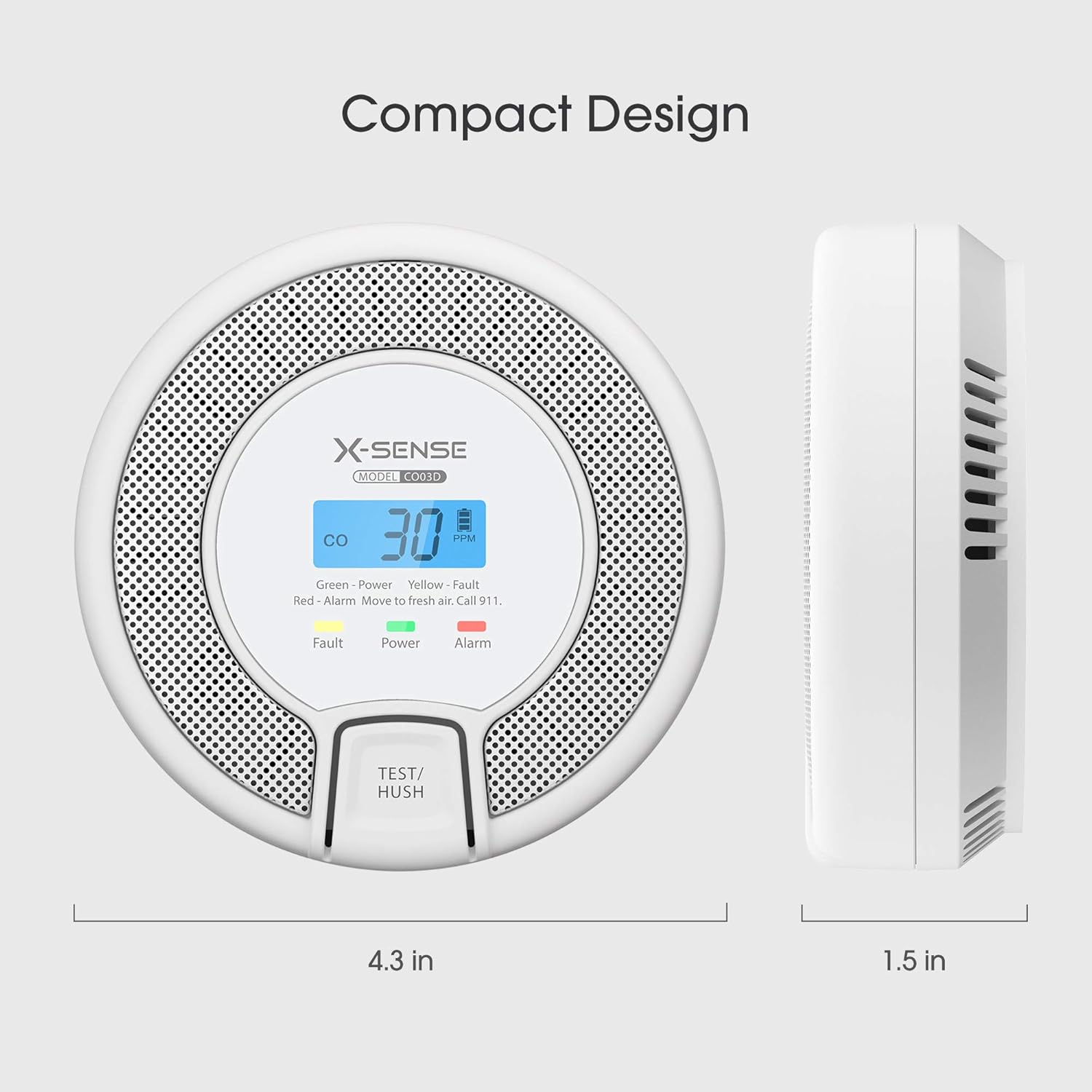 X-Sense Wireless Interconnected Carbon Monoxide Detector, Replaceable Battery-Powered CO Alarm with Digital Display, Auto-Check, CO03D-W, Pack of 2