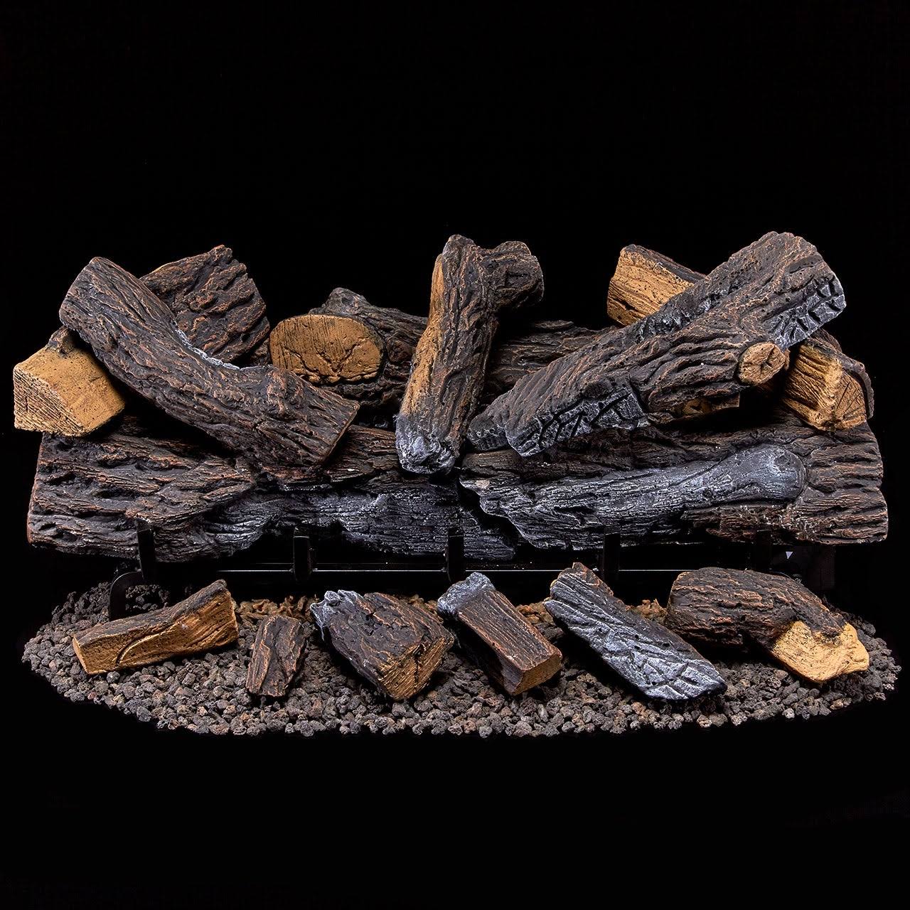 Duluth Forge Ventless Dual Fuel GAS Log Set - 30 in. Berkshire Stacked Oak - Remote Control