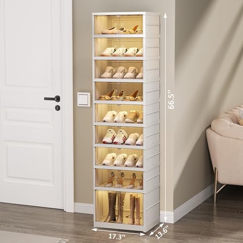 Portable Shoe Rack Organizer 6 Tier 24 Pairs Foldable Shoe Box with Doors, Large Folding Cabinet Bins.Stackable Plastic Shoe Box, Storage Shoe Cabinet for Hallway, Living Room, Closet