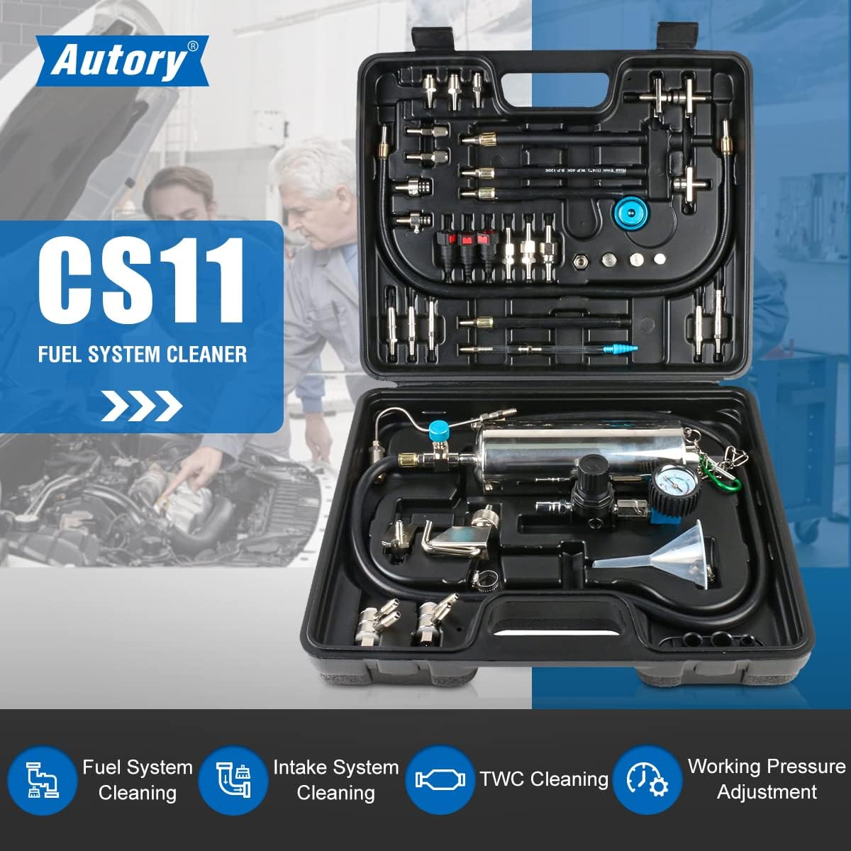 Autory Fuel Injector Cleaner Machine for Gasoline Car, Non-Dismantle Fuel System Cleaner Set with 3 Years Warranty, Fuel Injector Nozzle Flushing for EFI Throttle