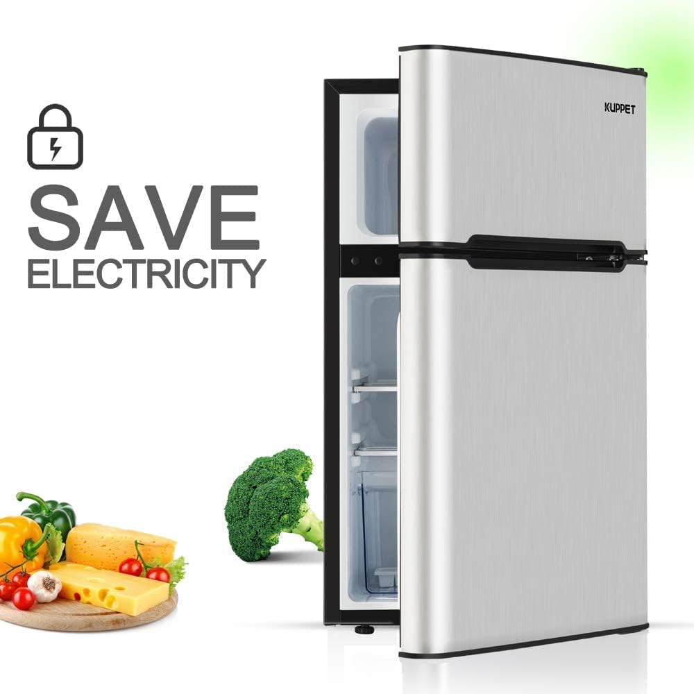 3.2 Cu.Ft Mini Refrigerator Compact Refrigerator Mini Fridge Stainless Steel with Freezer,2 door, for Dorm,Garage, Camper, Basement or Office,Silver, ‎Silver, ‎19.1 x 20.1 x 33.5 inches