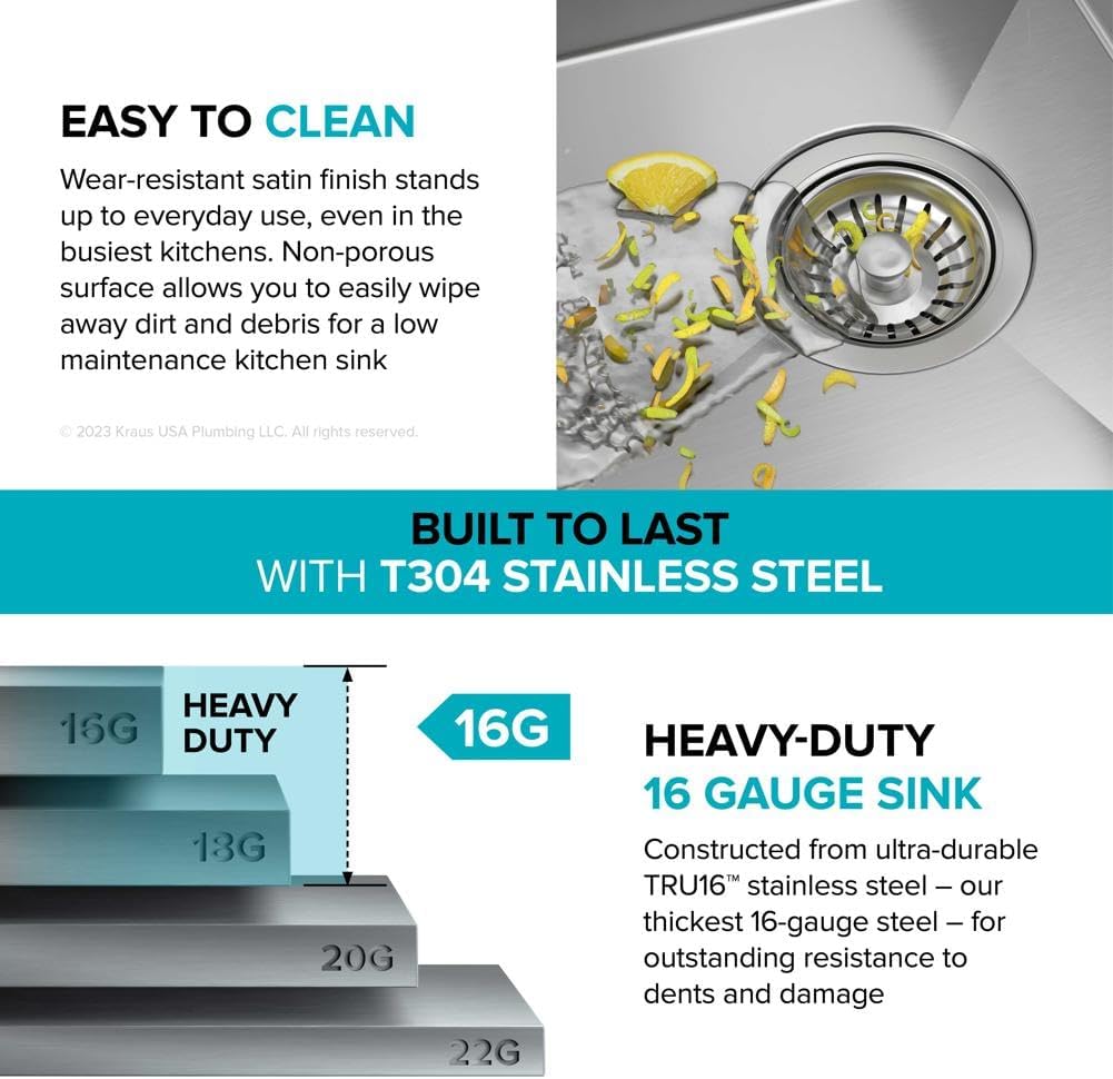 KRAUS Kore 28 Inch Undermount Workstation 16 Gauge Stainless Steel Single Bowl Stainless Steel Kitchen Sink with Accessories, KWU110-28