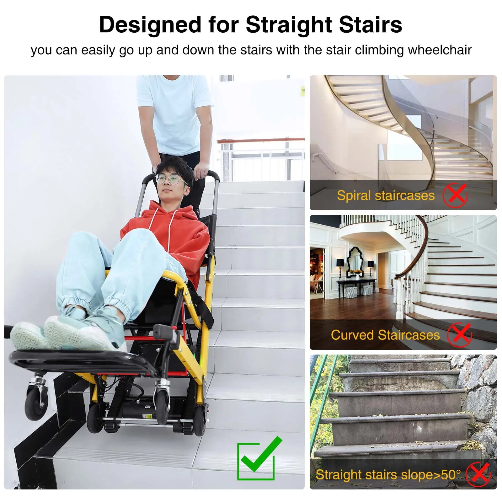 Rocita Portable Electric Chair - Track Climbing Wheelchair, Assist Stair Chair Electric Bariatric Wheelchair with 440lbs Max Load for Adults Seniors