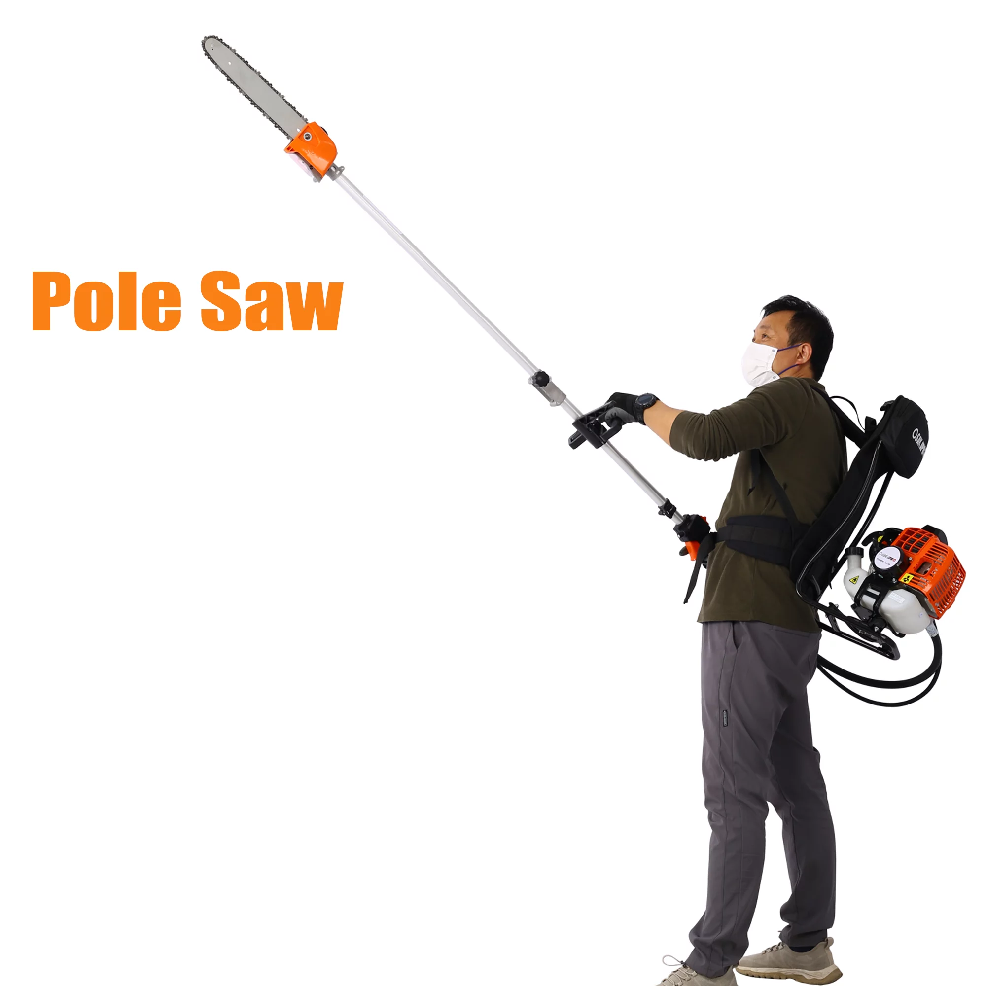 Backpack 52CC 2-Cycle Grass Trimmer, Sesslife 4 In 1 Gas Powered Lawn Mower Full Crankshaft Grass Edger with Gas Pole Saw, Hedge Trimmer, Grass Trimmer, Brush Cutter Attachment, Orange