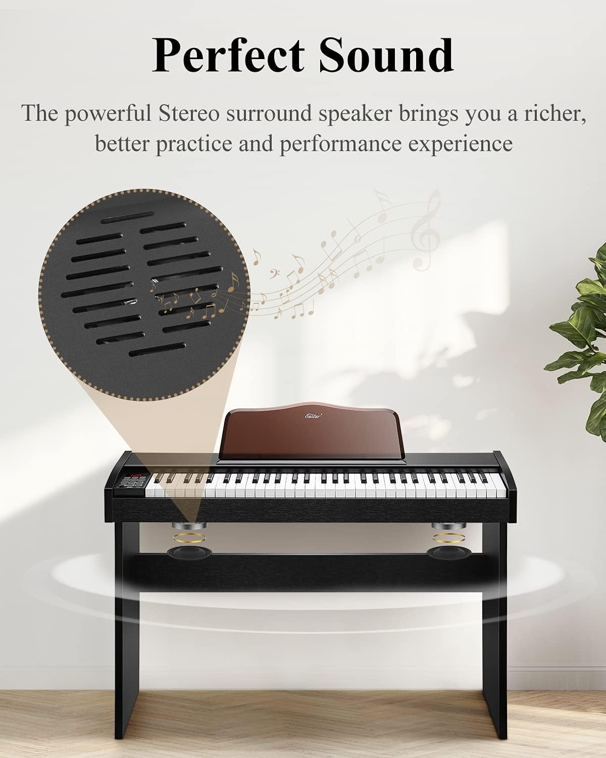 Keyboard Piano, Eastar 61 Key Piano Keyboard for Beginners/Professional, Full Size Electric Piano, Classic Wooden Digital Piano with Sustain Pedal & Music Stand, Supports MP3/USB/Audio/Mic/Headphones