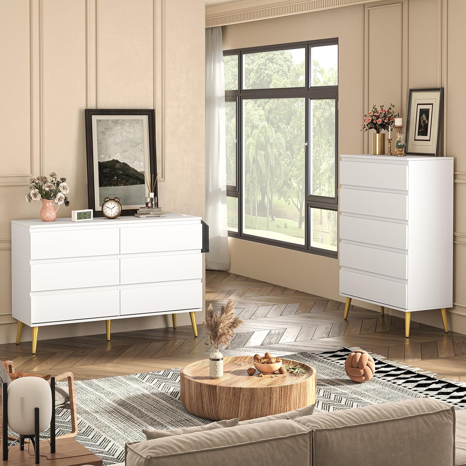 Dresser for Bedroom with 5 Drawers, Wide Chest of Drawers with Smooth Metal Rail, Clothing Organizer with Large Storage Space, Storage Cabinet for, Closet, Hallway