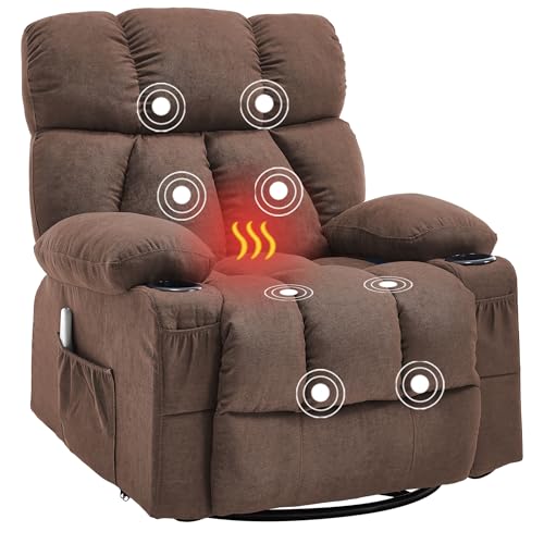 Massage Rocker Recliner Chair with Heat and Vibration Ergonomic Rocking Lounge Chair for Living Room Comfy Overstuffed Recliner with 4 Side Pockets,2 Cup Holders, USB Charge Port, Grey