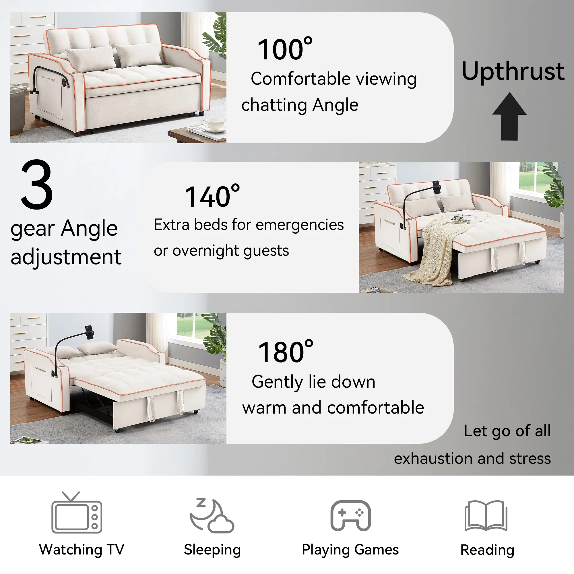 Muumblus Pull Out Sofa Bed, 3-in-1 Convertible Sofa Bed, Modern 2 Seater Sofa Bed with USB Port and Cup Holders, Velvet Loveseat Sleeper for Living Room, Small Spaces, Beige
